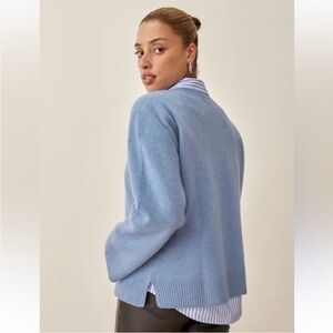 Reformation Fae Regenerative Wool Crew Neck Sweater Color: Sky blue, Size: XS